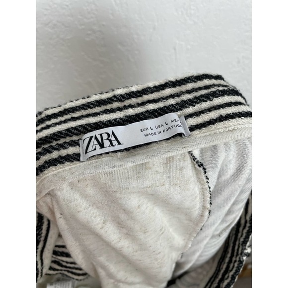 ZARA Black/ White Stripe Textured Drawstring Shorts Size Large - Picture 2 of 3